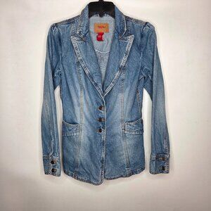Vintage Mossimo Denim Jean Jacket Blazer Womens M Medium Blue Long Sleeve Y2K